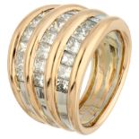18K Yellow gold demi-alliance ring set with approx. 2.50 ct. princess cut diamond.