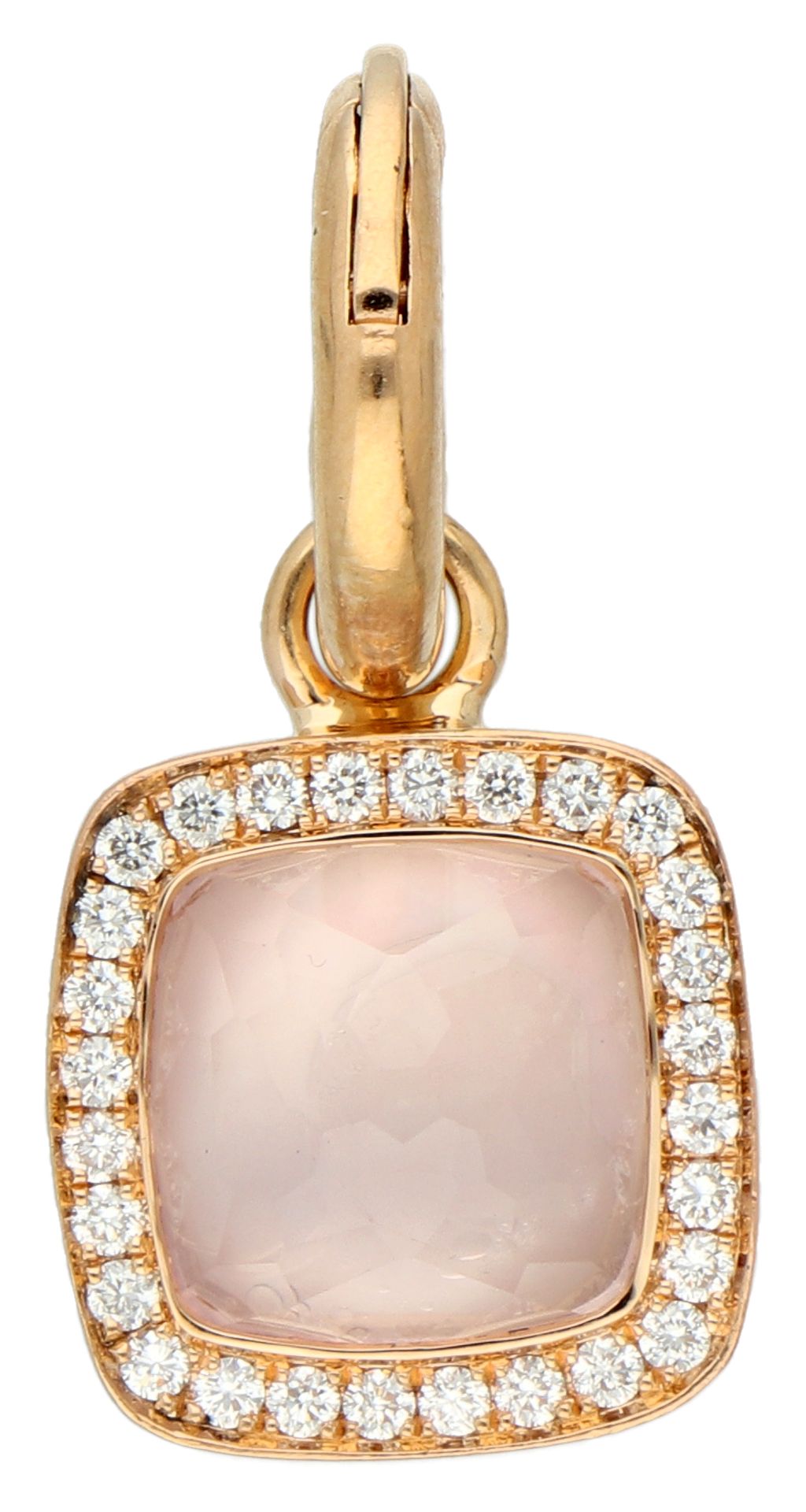 18K Rose gold pendant with rose quartz and diamond.