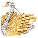 18K Bicolor gold brooch of a swan with approx. 0.75 ct. diamond.