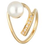 18K Yellow gold design ring set with bouton pearl and 0.06 ct. diamond.