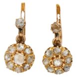 No reserve - 14K Yellow gold dormeuses earrings with rose diamond.