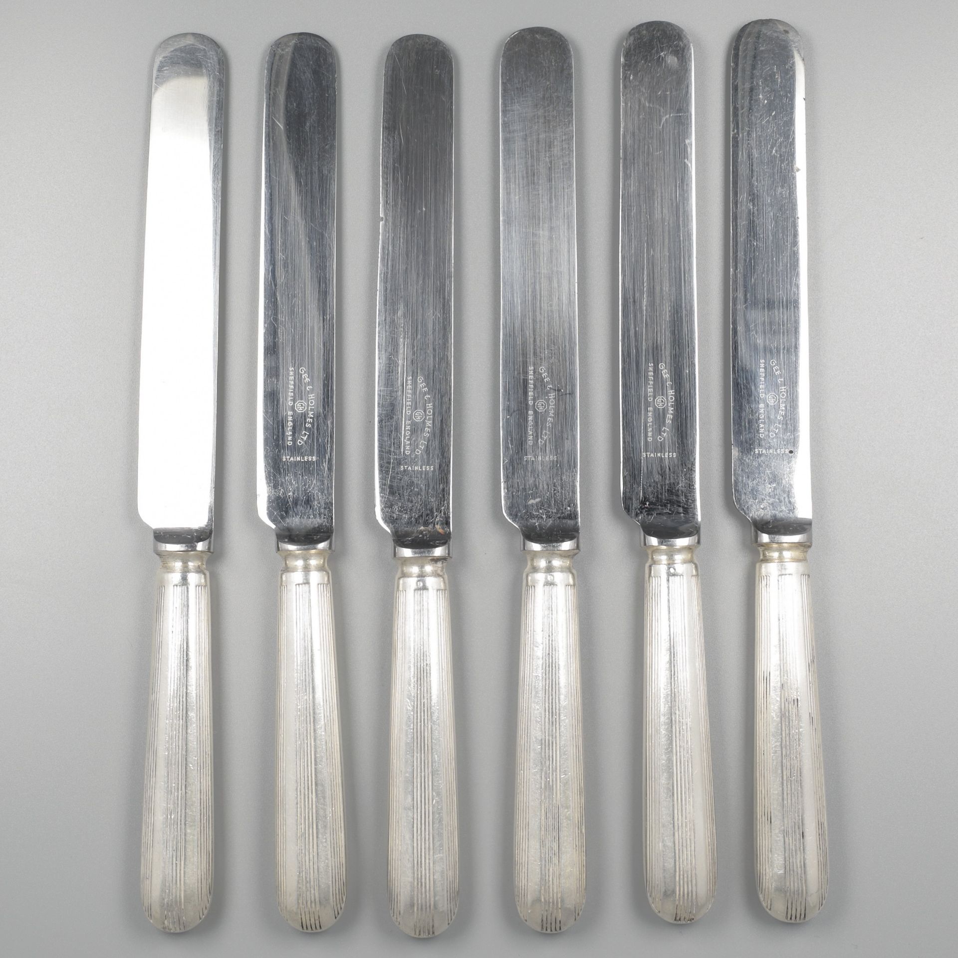 No reserve - 6-piece set of dinner knives silver.