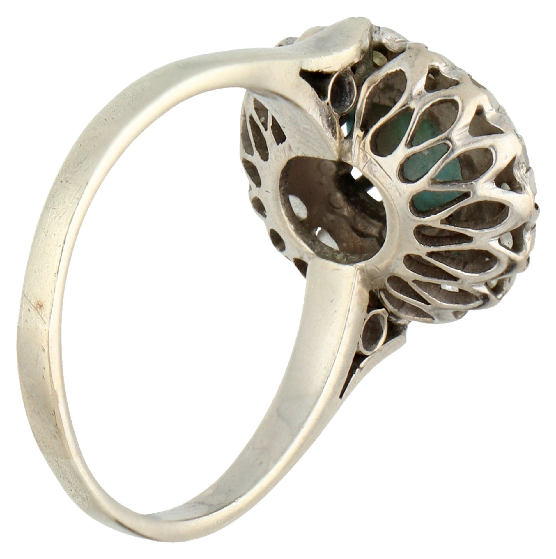 No reserve - 10K White gold entourage ring with turquoise. - Image 2 of 2
