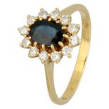 No reserve - 18K Yellow gold entourage ring set with natural sapphire and approx. 0.36 ct. diamond.