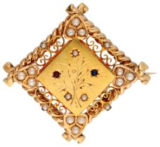 No reserve - 14K Rose gold antique brooch with simili.