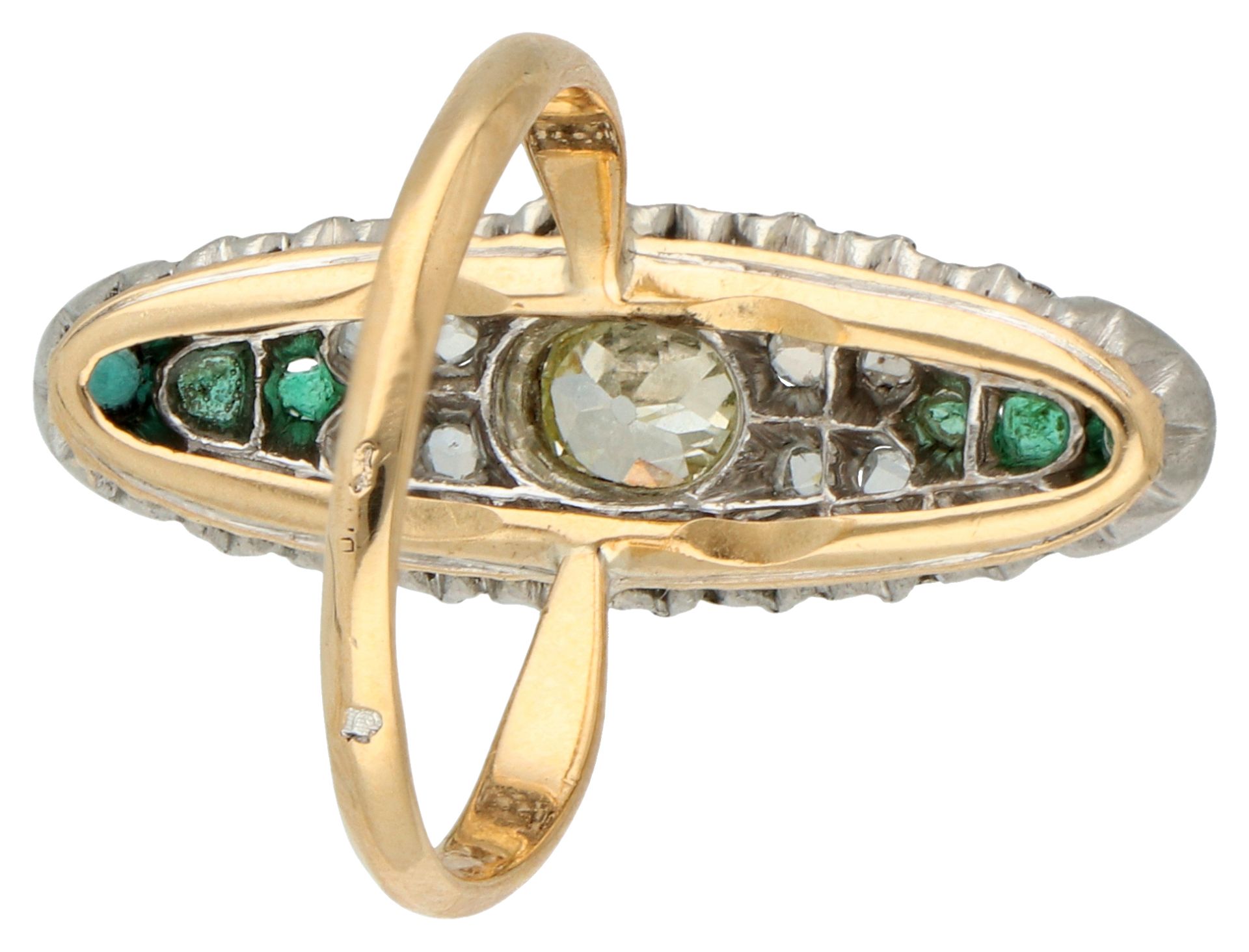 No reserve - 18K Yellow gold marquise ring set with diamonds in platinum. - Image 2 of 2