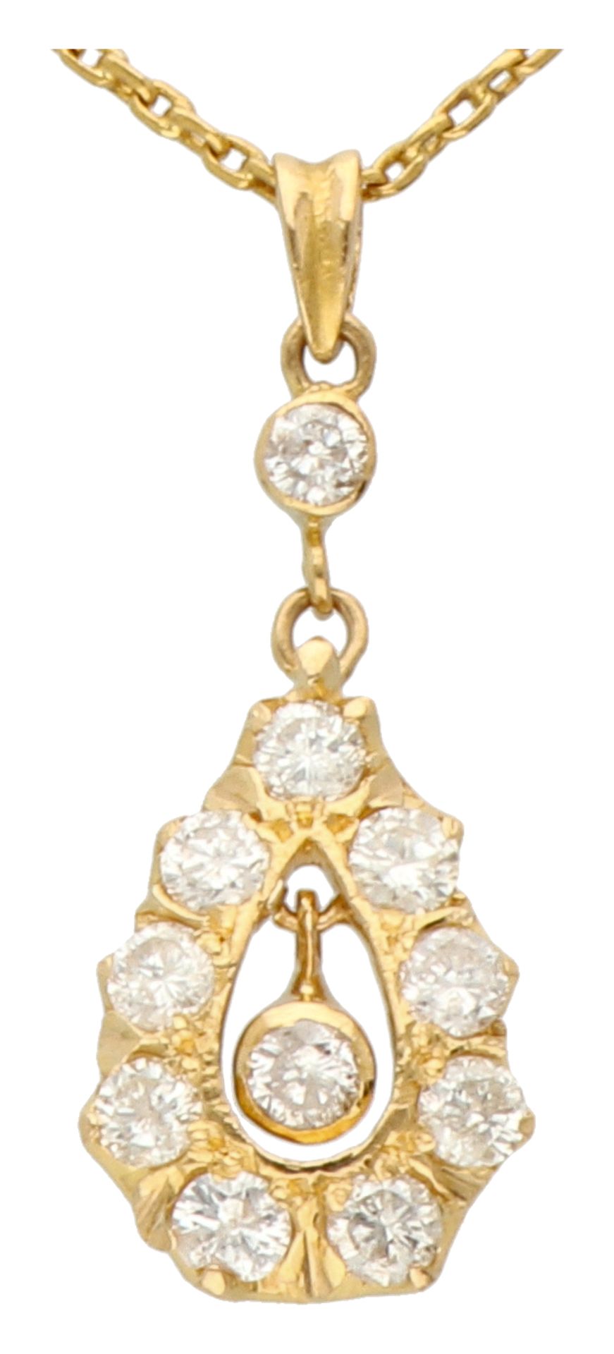No reserve - 18K Yellow gold necklace with pendant set with approx. 0.55 ct. diamond. - Image 2 of 3