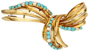 No reserve - NO RSERVE - Retro 18K yellow gold brooch set with approx. 1.35 turquoise and approx. 0.
