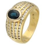 No reserve - 18K Yellow gold ring set with sapphire and approx. 0.68 ct. diamond.