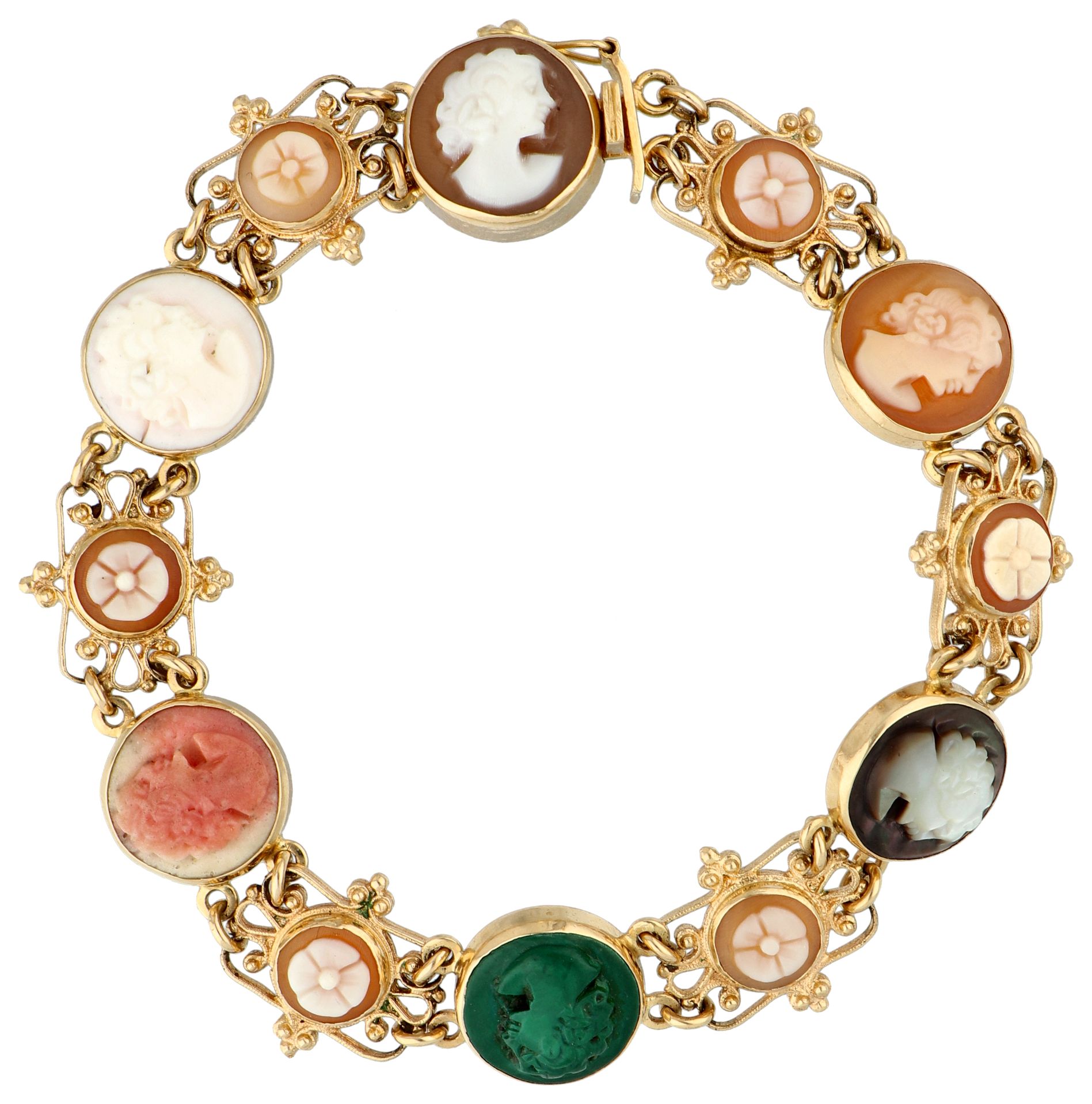 No reserve - 18K Yellow gold vintage bracelet set with various cameos from the Italian jewelry brand