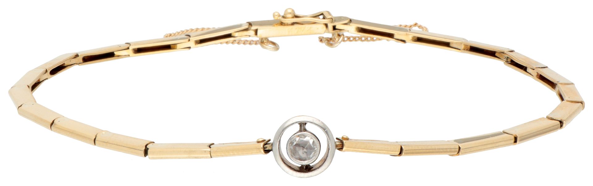 No reserve - 14K Yellow gold link bracelet with rose cut diamond.