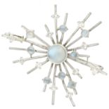No reserve - 14K White gold brooch set with moonstone and diamond.