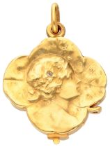 No reserve - Art Nouveau 18K yellow gold locket with diamond.