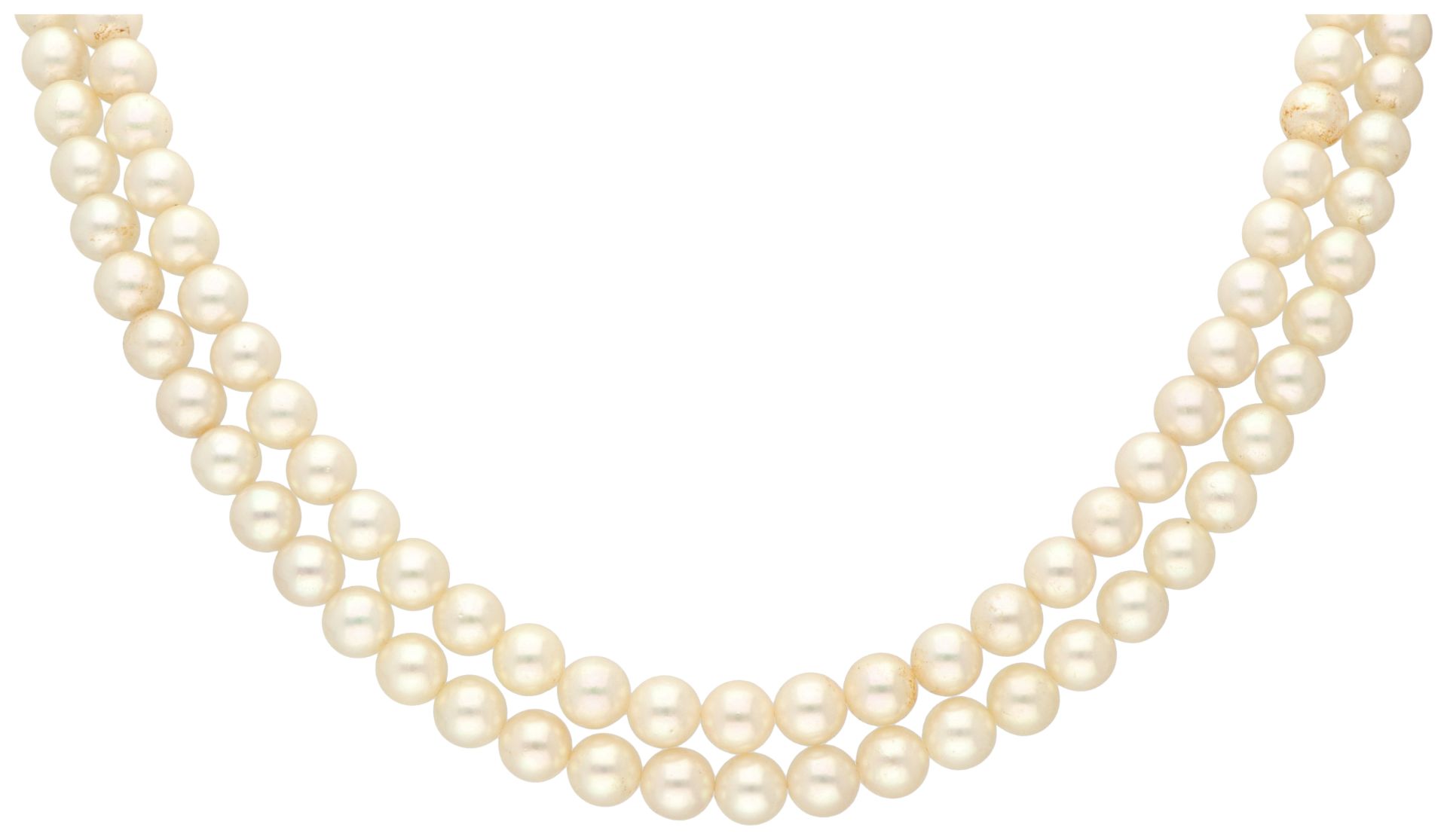 No reserve - 14K White gold two-row cultured pearl necklace with white gold clasp. - Image 3 of 4