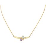 No reserve - 14K Yellow gold pendant on necklace set with amethyst, topaz and zirconia.
