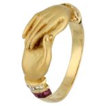 No reserve - 18K Yellow gold Fede motif ring with diamond.