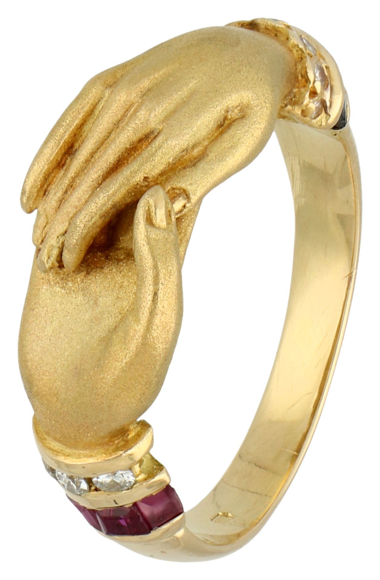 No reserve - 18K Yellow gold Fede motif ring with diamond.