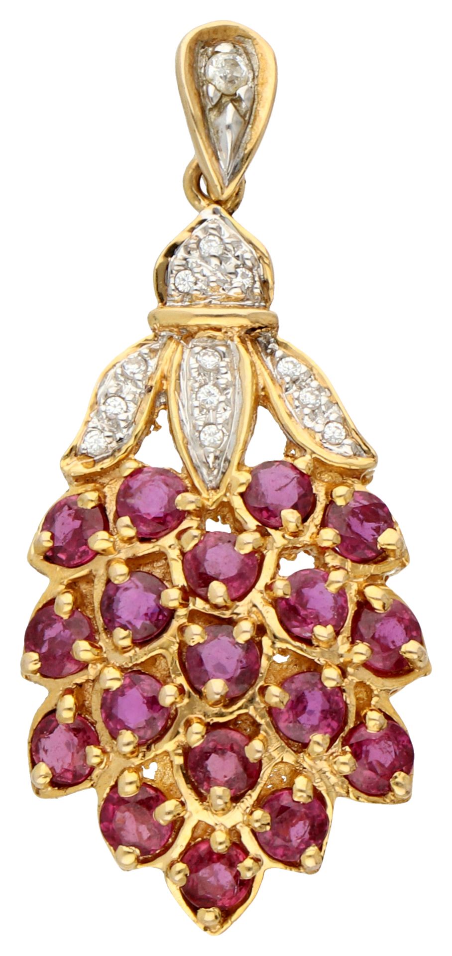 No reserve - 14K Yellow gold pendant bunch of grapes with ruby ​​and diamond.