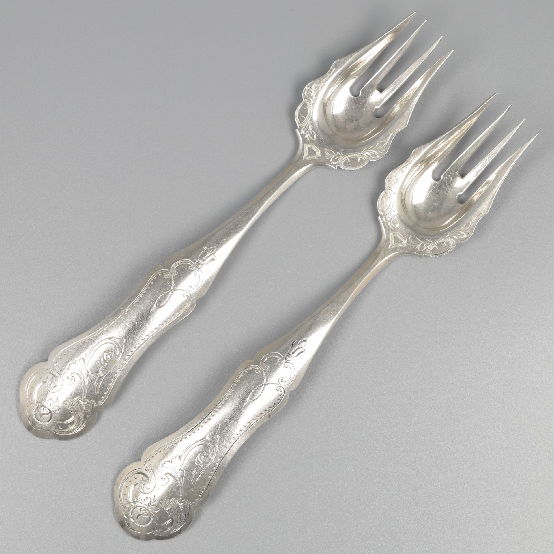 No reserve - 2-piece set of pickle forks silver.