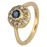 No reserve - 14K Yellow gold entourage ring set with synthetic sapphire and diamonds.