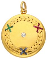 No reserve - 18K Yellow gold locket set with diamond, natural ruby, sapphire and emerald.