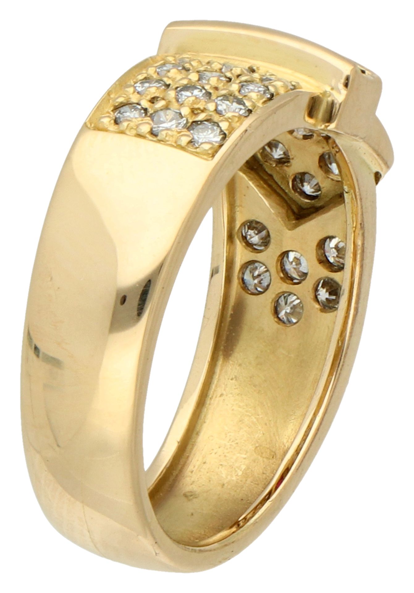 No reserve - 18K Yellow gold buckle ring set with diamond and ruby. - Image 2 of 2