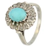 No reserve - 10K White gold entourage ring with turquoise.