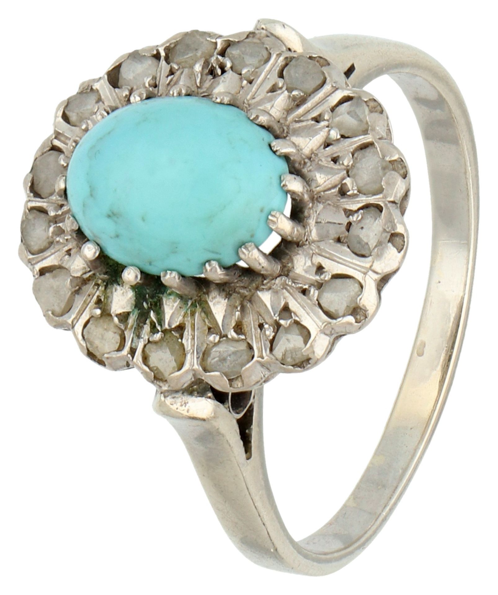 No reserve - 10K White gold entourage ring with turquoise.