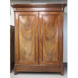 A two-door linen cupboard, Dutch Biedermeier, 19th century. Cuba mahogany, profiled hood and profile