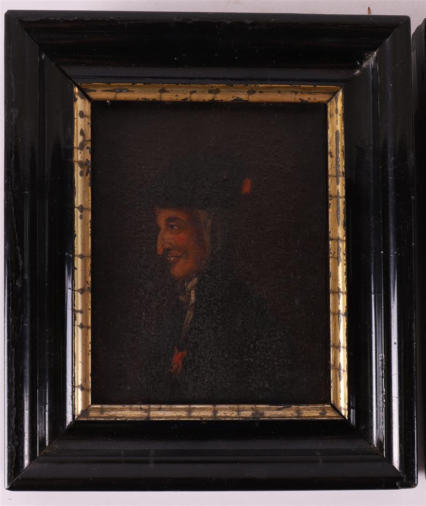 German school 18th/19th century "Portrait of man with glass" + "Portrait of man with hat", oil - Image 2 of 4