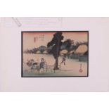 Japan, Hiroshige, Meiji edition. Series: 53 Stations vd Tokaido - no. 51 Minakuchi", signed '