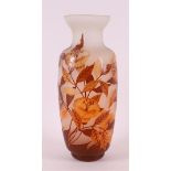 A cameo glass vase with floral decor, France/Bohemia, early 20th century. Signed, height 29.8 cm.