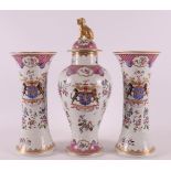 A Chine de Commande porcelain three piece garniture, China, Qianlong 18th century. Polychrome