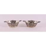 A pair of 1st grade 925/1000 pierced silver Louis XV style barge-shaped bonbon baskets with