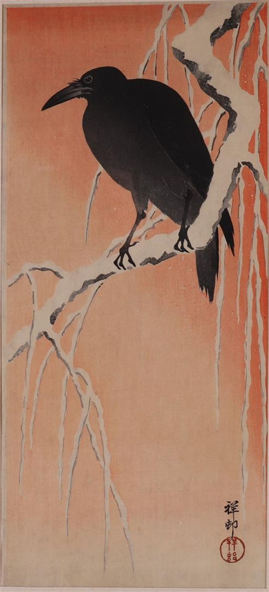 Ukio-e, Koson, Ohara (1877-1945) "Crow on a snowy branch", signed 'Koson' ca. 1915 l.r., color - Bild 2 aus 3