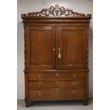 A cabinet, Friesland, 2nd half of the 19th century. Oak wood, straight profiled hood gallery,