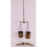 A brass metric corn scale 1/2 Nederlandsche Kop, second half 19th century. Consisting of balance