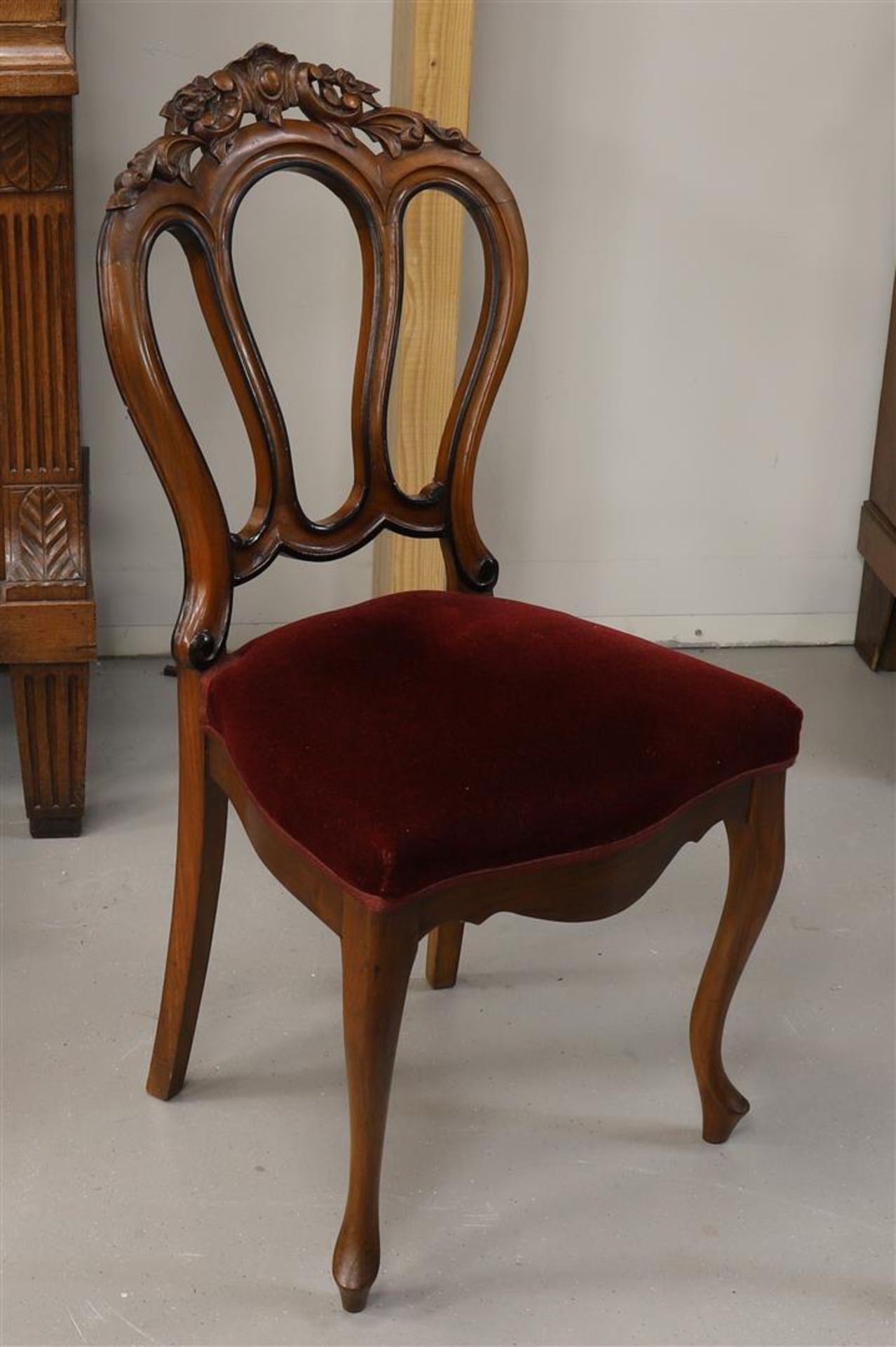 Seven mahogany dining room chairs with fabric upholstery, so-called 'Pretzel chairs', Dutch, - Image 4 of 4