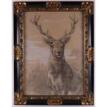 Eerelman, Otto (Groningen 1839-1926) "Red deer", signed with monogram l.l., chalk drawing/white