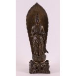A brown patinated bronze Buddha, Japan, Meiji, around 1900, h 27 cm.(missing staff)