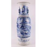 A baluster-shaped blue and white porcelain vase, China, 20th century. Blue underglaze decoration