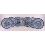 A series of six blue and white porcelain plates, China, Qianlong, 2nd half 18th century. Blue