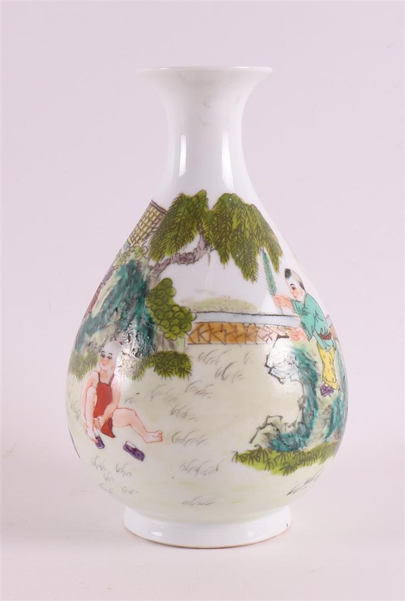 A Chinese baluster-shaped porcelain vase, early 20th century. Polychrome decoration of children