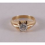 A 14 kt 585/1000 yellow gold ring, set with 1.25 ct brilliant cut diamond, gross weight 6.5 grams,