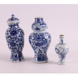 Three various blue/white porcelain vases, China, including Kangxi, around 1700. Blue underglaze