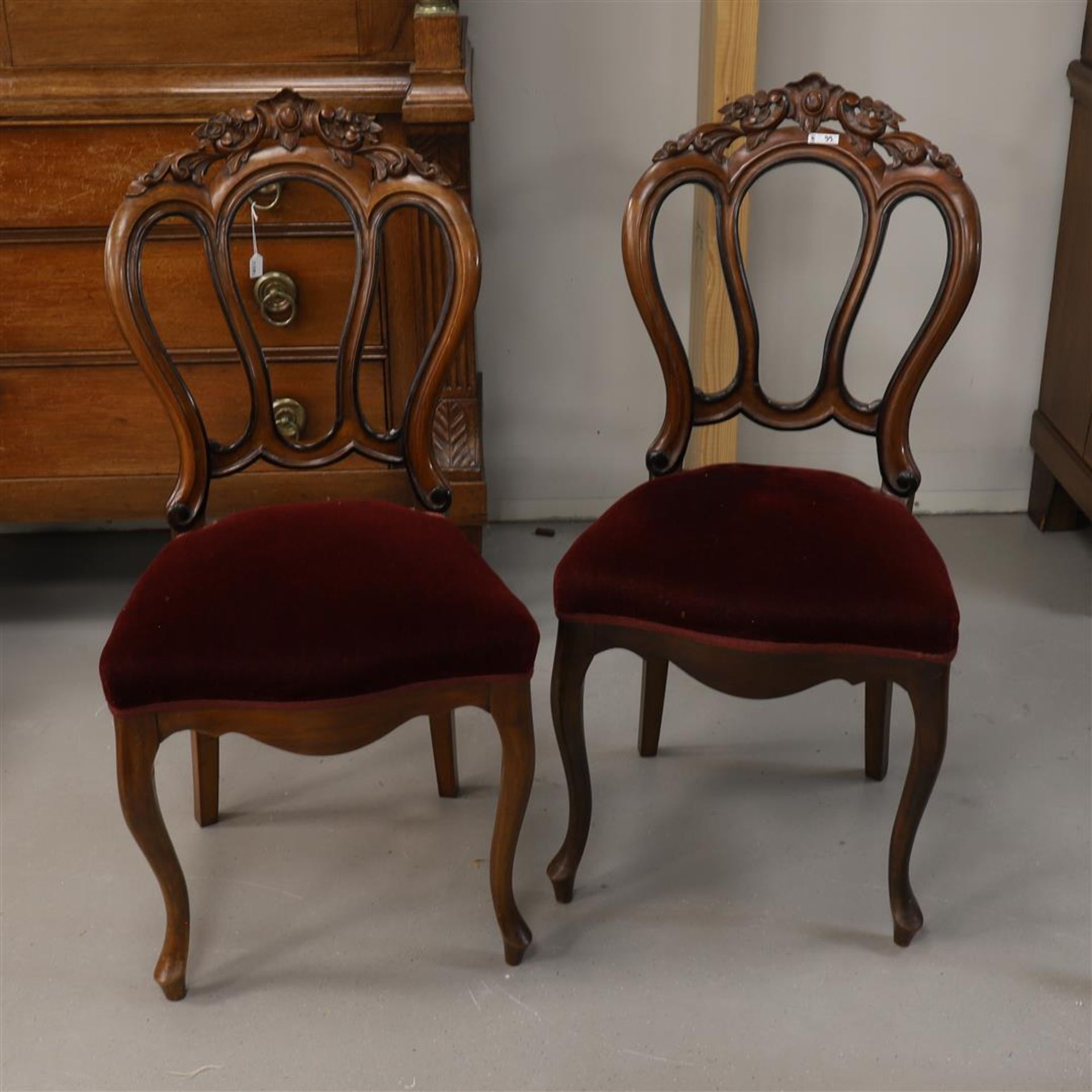 Seven mahogany dining room chairs with fabric upholstery, so-called 'Pretzel chairs', Dutch, - Image 3 of 4