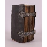 A bible/psalm book in brown leather binding and second grade 835/1000 silver double clasp, 18th