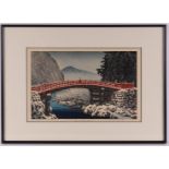 Ukio-e, Hasui, Kawase (1883-1957) "Snow at the Shinkyo Bridge", Nikko, signed on the bottom, color