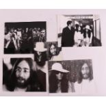 A series of black and white photographs of John Lennon and Yoko Ono, at London Airport, April 1,