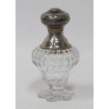 A clear crystal tea caddy with 2nd grade 835/1000 silver mounting, 19th century. Decoration of olive